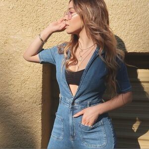 One piece denim jumpsuit